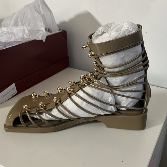 Vivienne Hu Patent Leather Studded Boots Size:37 Strappy Gladiator Sandals - Picture 6 of 13